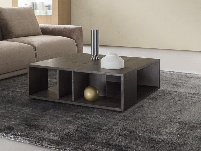 Vierkante NORMAN salontafel 100 x 100 cm in Fashion wood Rovere Carbone